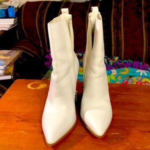 Bleacker & Bond stacked heel white leather booties